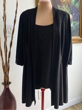 Black Women's Open-Front Sparkle Cardigan Sweater with attached blouse